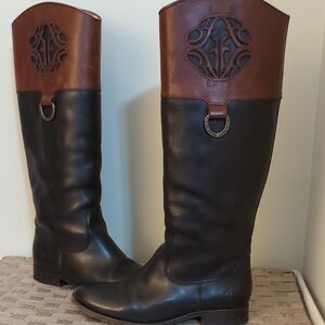 Frye Black and Brown Heeled Boots